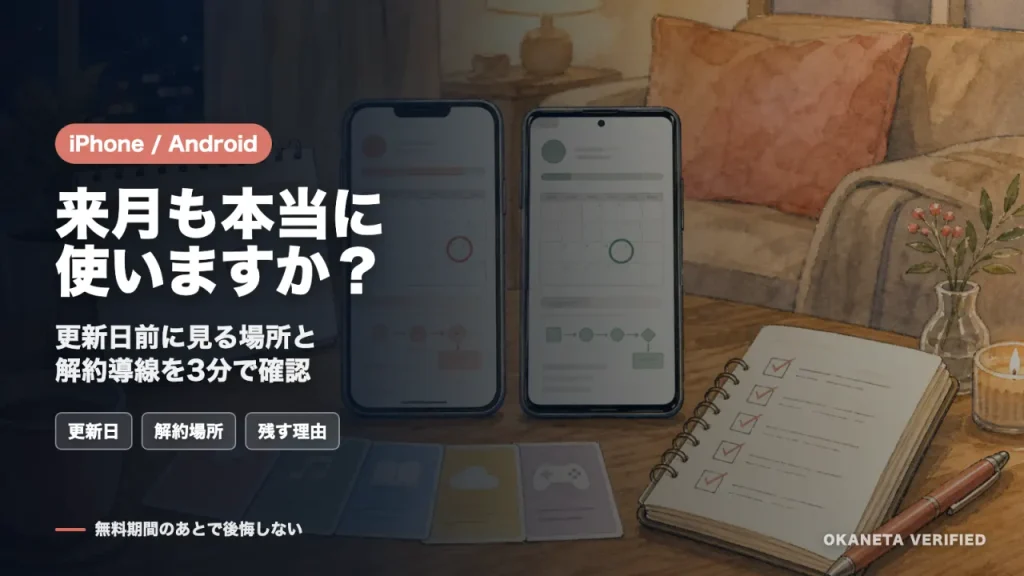 サブスクの棚卸しチェックリスト|請求元の探し方とiPhone・Androidの解約場所 の案内イメージ