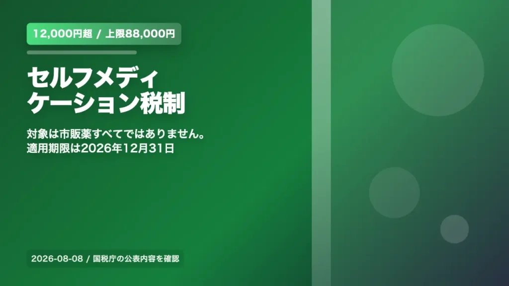 セルフメディケーション税制とは?市販薬12,000円超で使える控除|適用期限は2026年12月31日 の案内イメージ