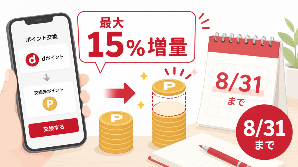 dポイント交換は最大15%増量|8/31までに確認したい条件 の案内イメージ